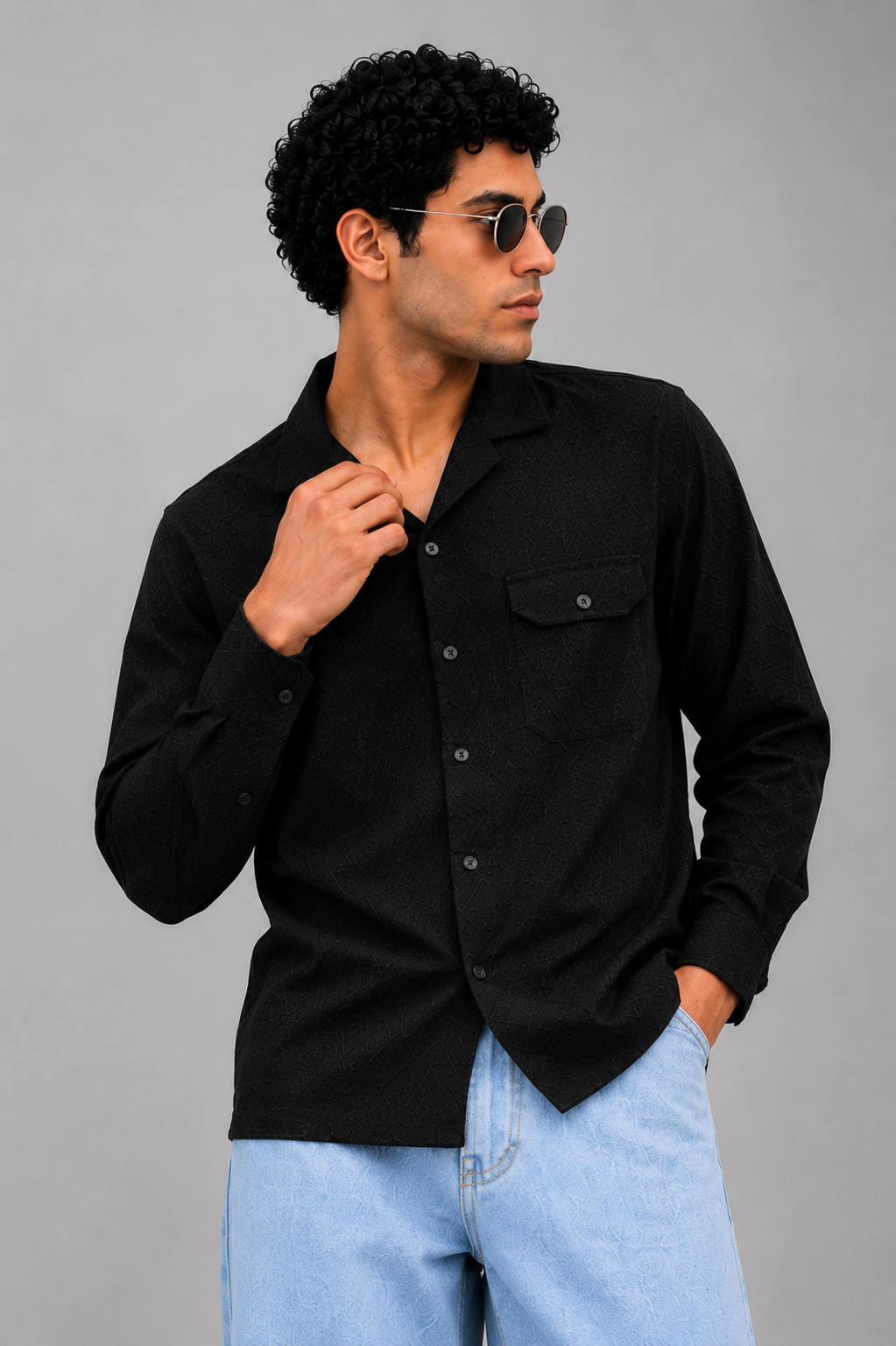 "Onyx Weave Shirt – Black Jacquard Edition"